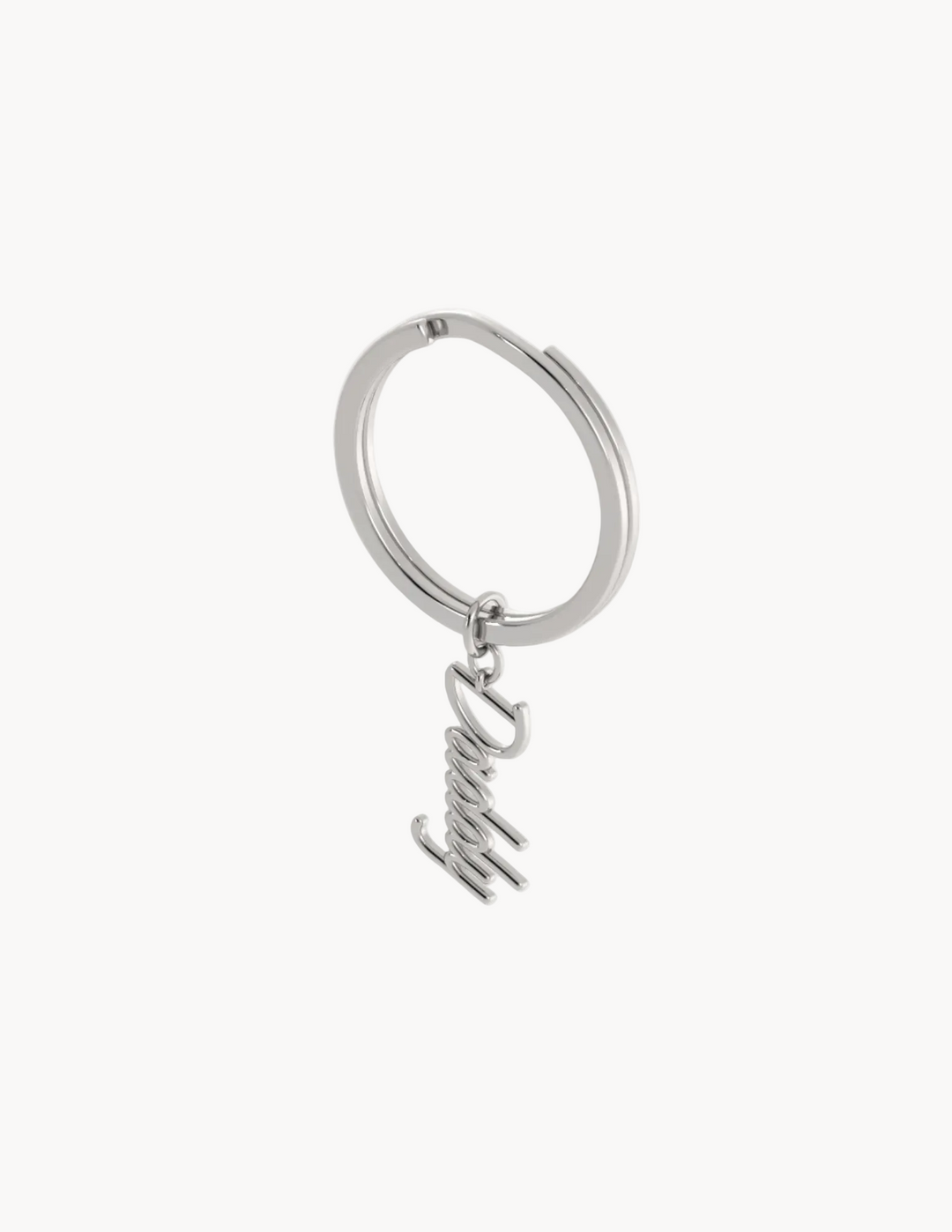 Personalized silver handwriting keychain by Sprout spelling “Daddy,” custom jewelry created from original handwriting on a clean white background