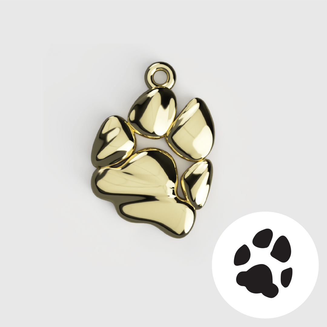 Custom gold paw print pendant necklace for pets on white background